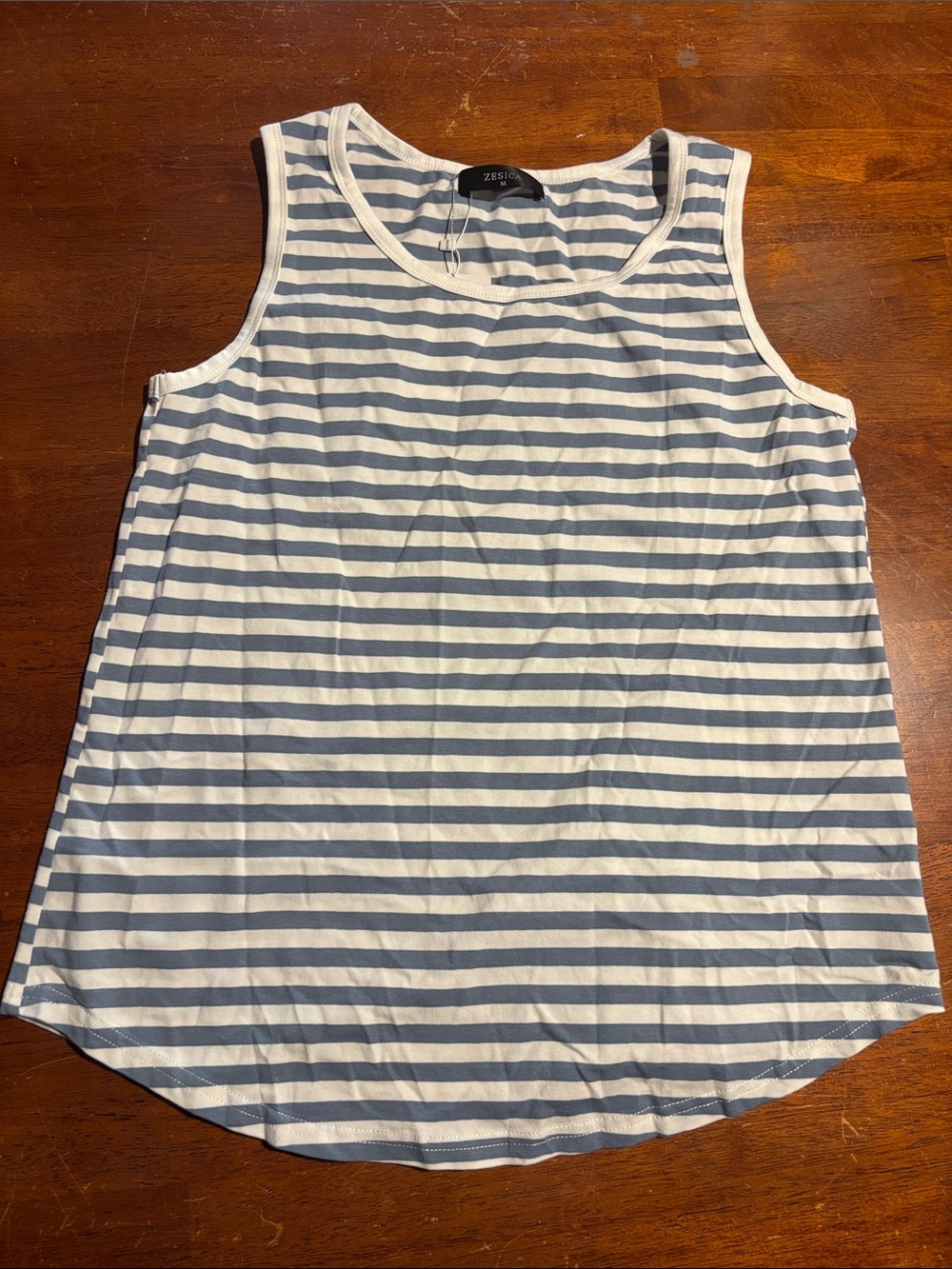 Zesica Blue and White Striped Sleeveless Tank Top - Casual Crewneck